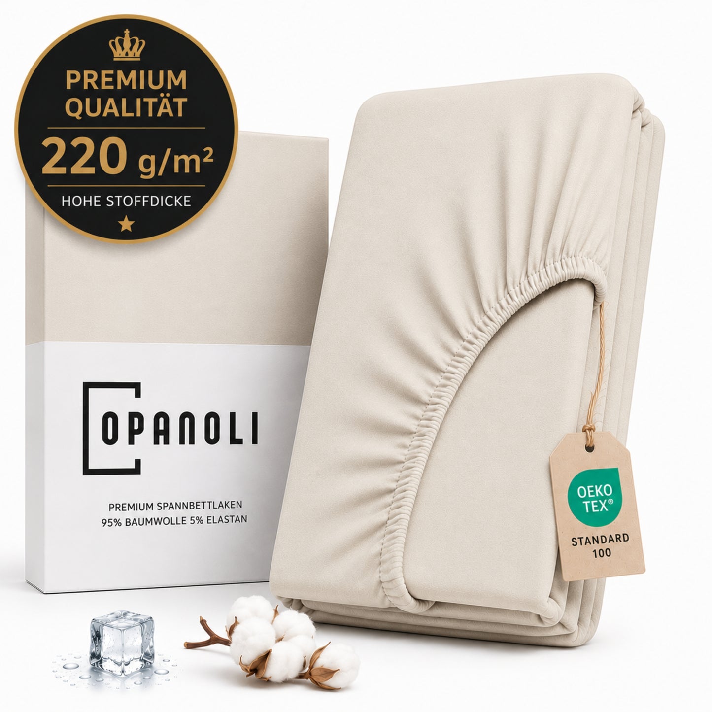 Opanoli Premium Spannbettbezug – 220g/m² Baumwolle, passgenauer Schnitt