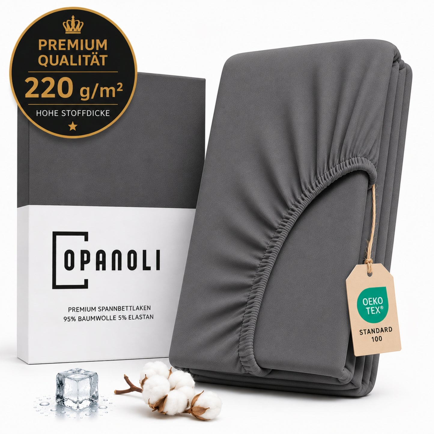 Opanoli Premium Spannbettbezug – 220g/m² Baumwolle, passgenauer Schnitt